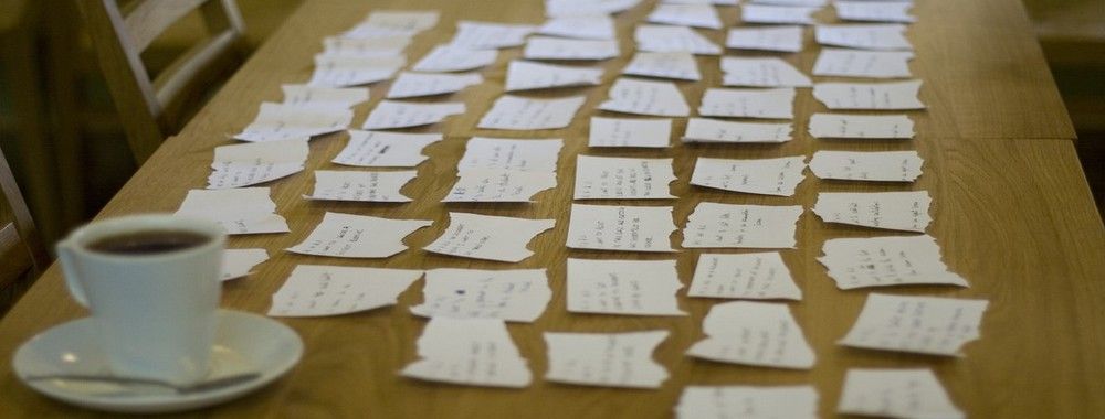 notes laid out on table