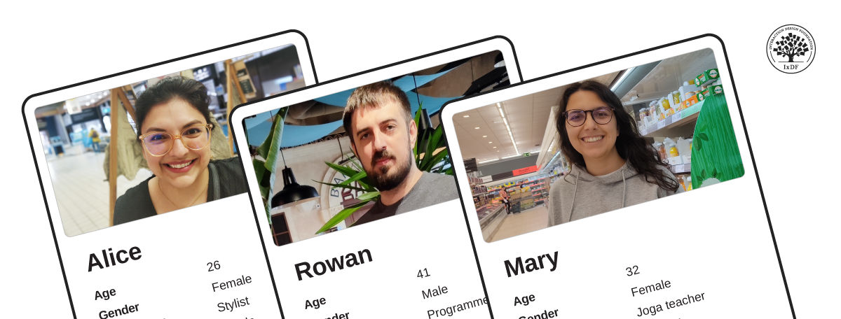 An illustration with three different persona cards next to each other. They demonstrate the diversity of users and that personas can't represent every user